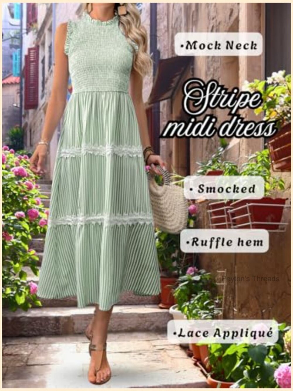 Sleeveless Smocked Flowy Tiered Midi Dress, Casual Striped Sundress - Picture 4 of 7